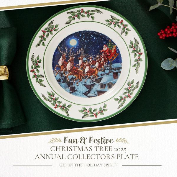 Spode Holiday Dinner Plates Porcelain Santa Reindeer Design-1