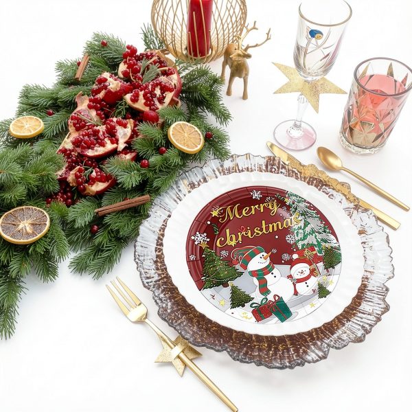 Christmas Paper Plates Snowman Design Disposable Party-5