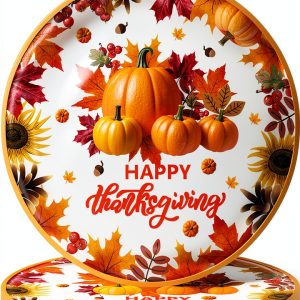 Thanksgiving Paper Plates HeartYue Disposable Pumpkin Design-0