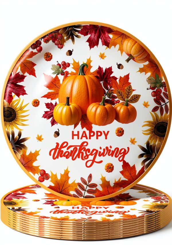 Thanksgiving Paper Plates HeartYue Disposable Pumpkin Design-0