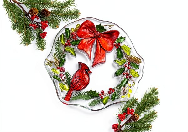 Mud Pie Green Hand Painted Glass Serve Plate Wreath-1