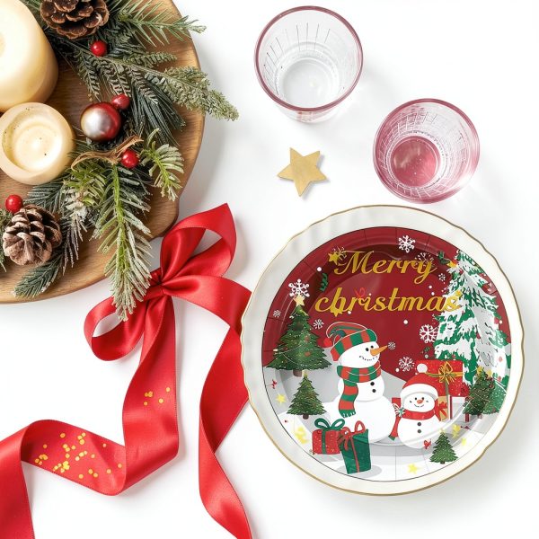 Christmas Paper Plates Snowman Design Disposable Party-3