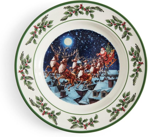 Spode Holiday Dinner Plates Porcelain Santa Reindeer Design-0