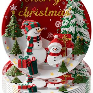 Christmas Paper Plates Snowman Design Disposable Party-0
