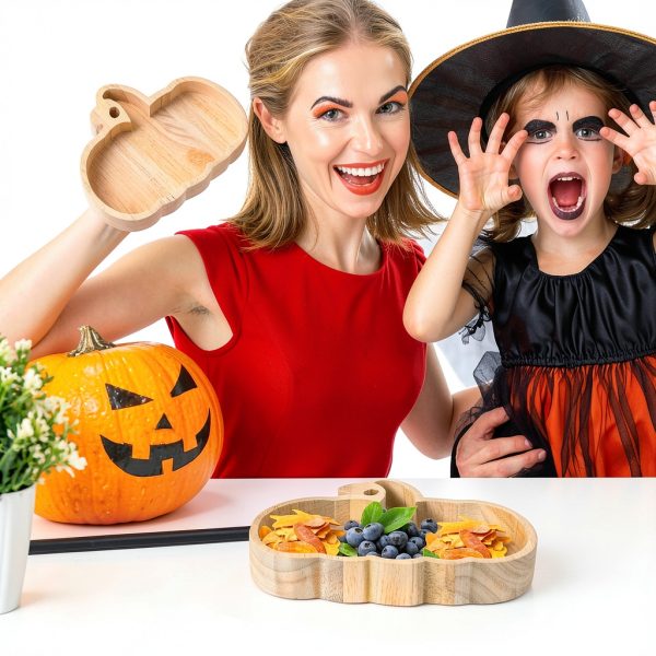 GLEAVI Wood Pumpkin Serving Tray Rustic Halloween Kitchen-4