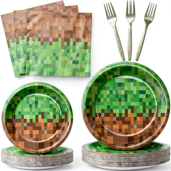 ZUOSEN Pixel Party Plates Disposable Paper Tableware Set-0