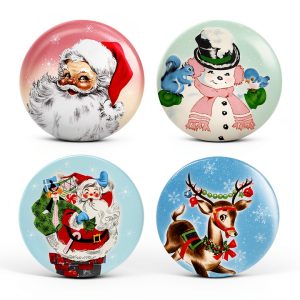 Mr Christmas Ceramic Plates Vintage Holiday Design Set of 4-0