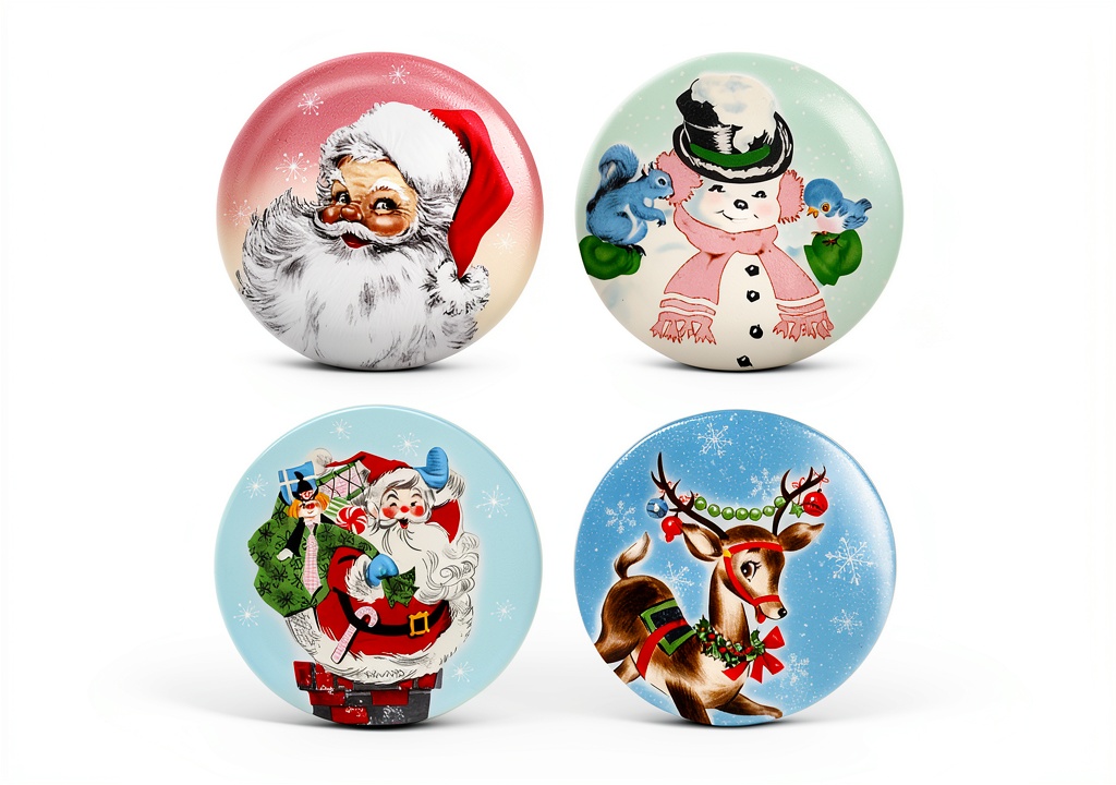 Mr Christmas holiday plates displayed on a festive table setting