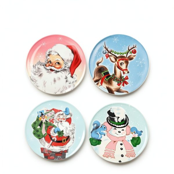 Mr Christmas Ceramic Plates Vintage Holiday Design Set of 4-1