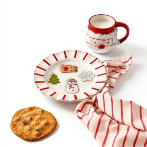 Mud Pie Stoneware Serve Plate Set Red Rustic Style-0