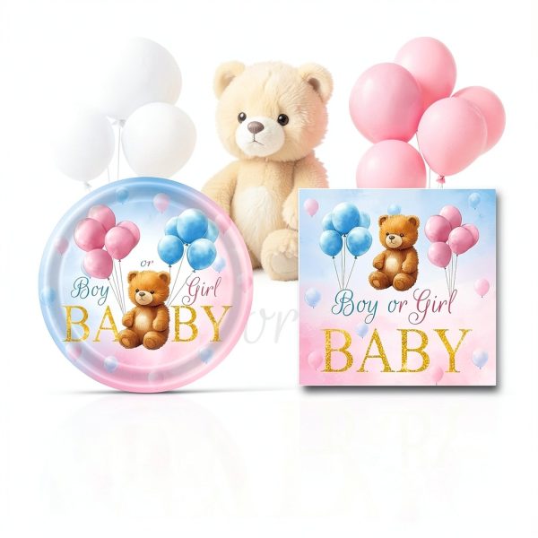 Tonyta Party Plates Napkins Baby Bear Gender Reveal Set-1