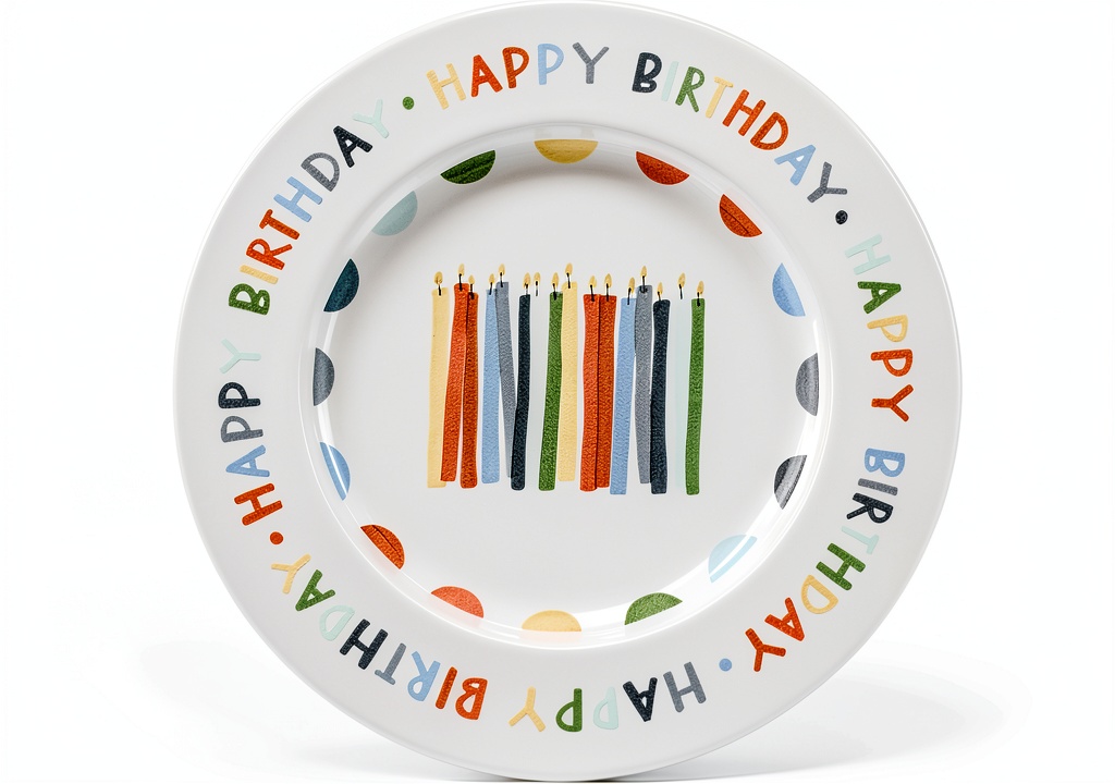 Home Kind Birthday Plate with polka dots on a dining table