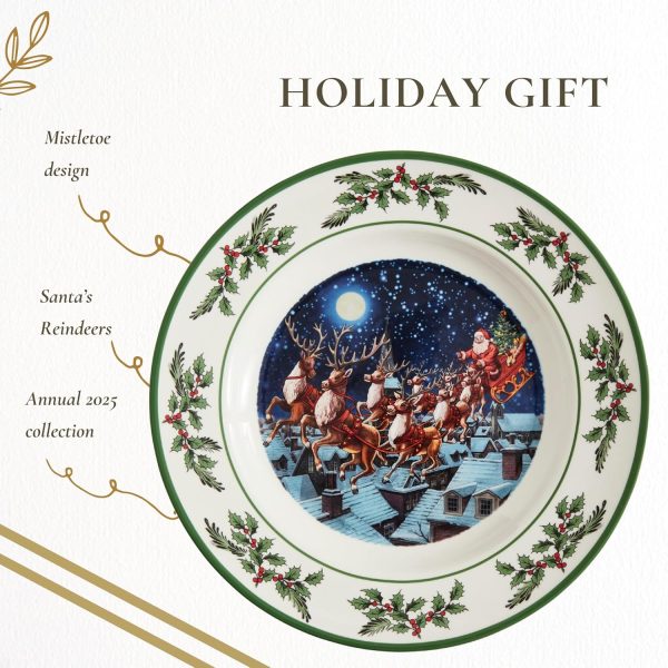 Spode Holiday Dinner Plates Porcelain Santa Reindeer Design-5