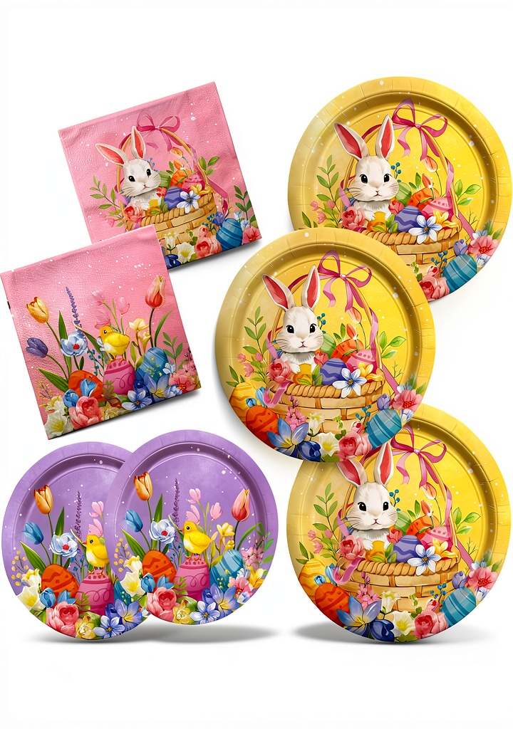 Gatherfun Easter plates display showing bunny and egg pattern details