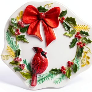 Mud Pie Green Hand Painted Glass Serve Plate Wreath-0