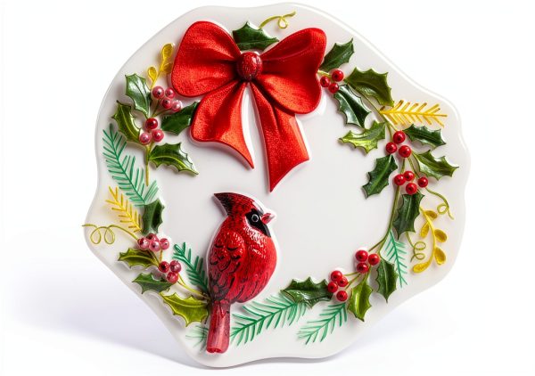 Mud Pie Green Hand Painted Glass Serve Plate Wreath-0