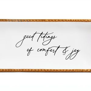 Mud Pie White Stoneware Tray Gold Edge Rectangular Plate-0
