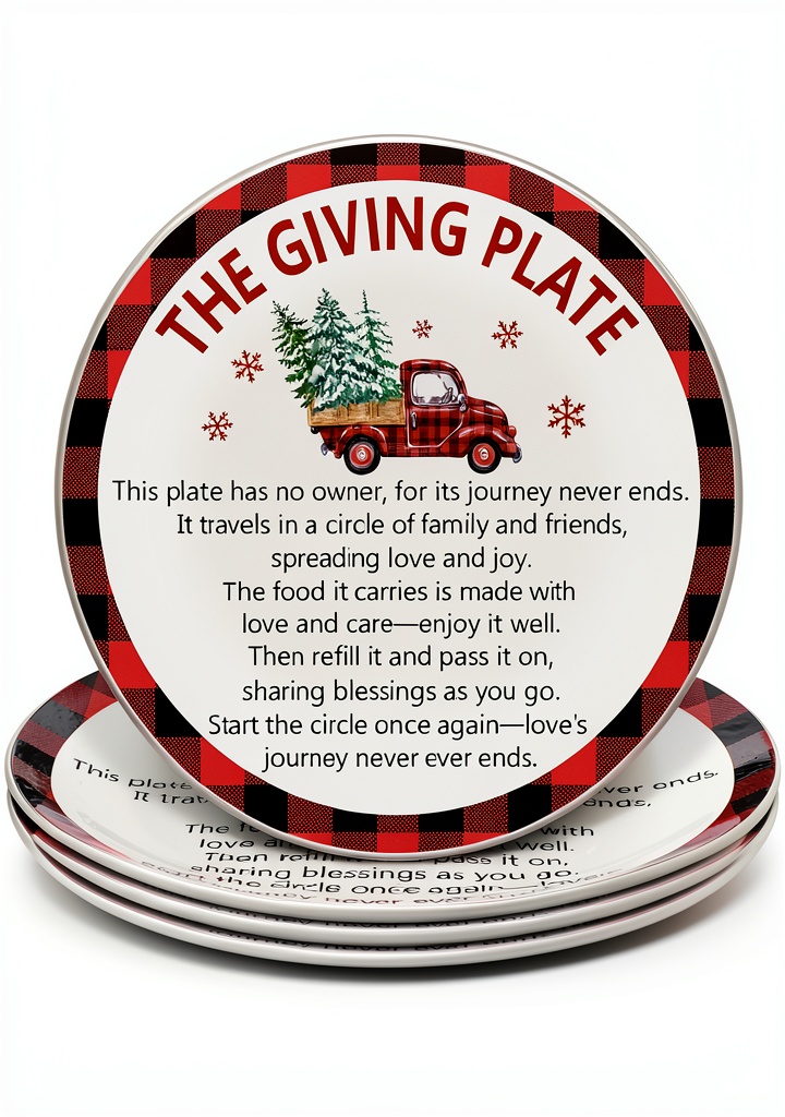 Vesici Christmas Giving Plates displayed on a festive table setting