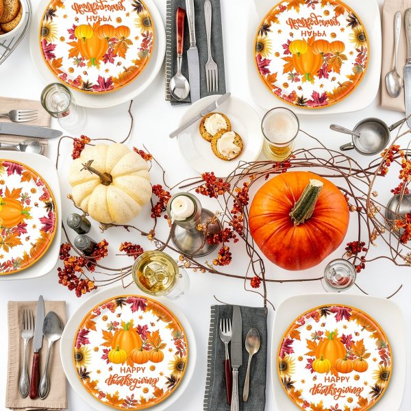 Thanksgiving Paper Plates HeartYue Disposable Pumpkin Design-3