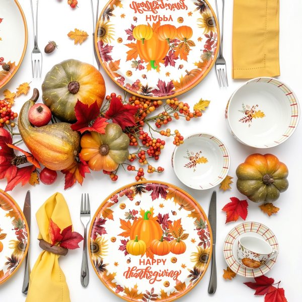 Thanksgiving Paper Plates HeartYue Disposable Pumpkin Design-1