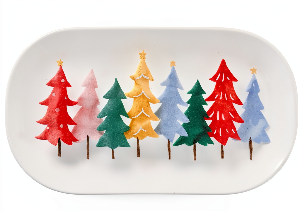 Colorful Christmas tree platter on a holiday table