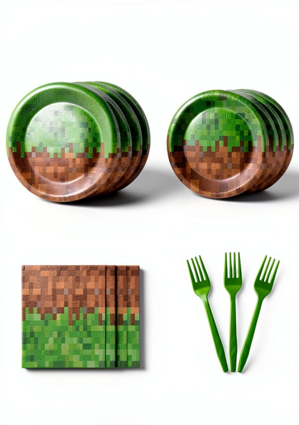 ZUOSEN Pixel Party Plates Disposable Paper Tableware Set-5