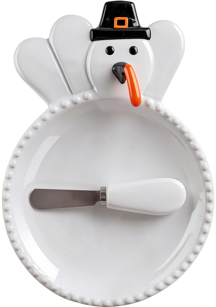 Mud Pie ceramic serve plate with hand-painted details and spreader on a table