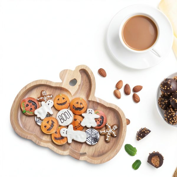 GLEAVI Wood Pumpkin Serving Tray Rustic Halloween Kitchen-3