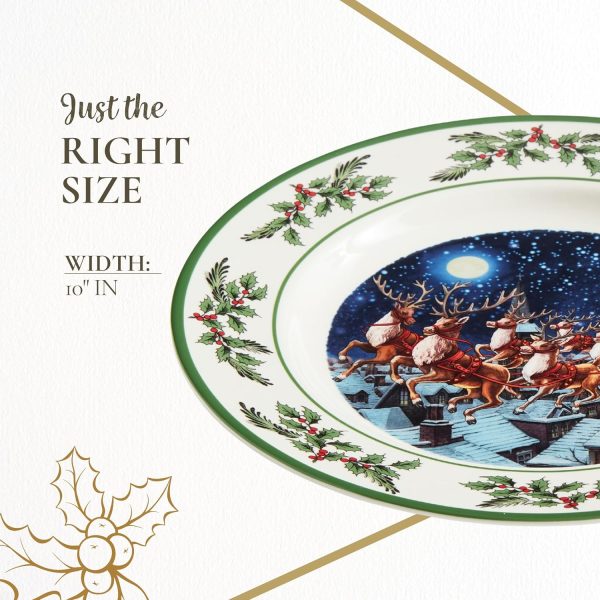 Spode Holiday Dinner Plates Porcelain Santa Reindeer Design-6
