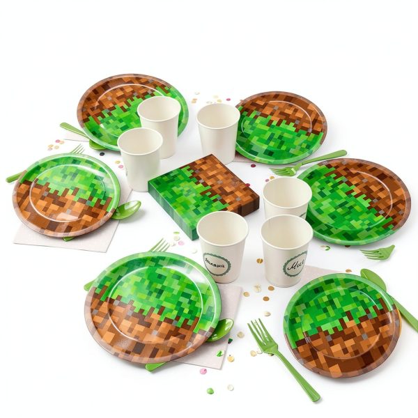 ZUOSEN Pixel Party Plates Disposable Paper Tableware Set-1