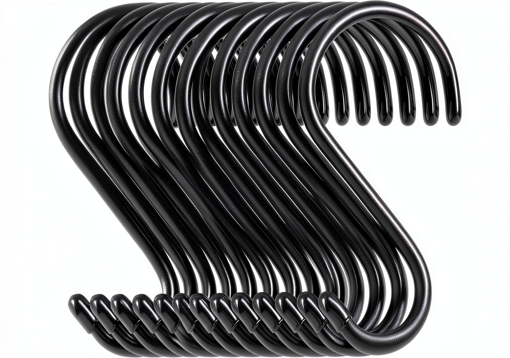 DINGEE S hooks in use on a kitchen pot rack