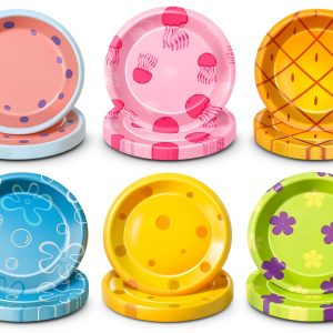 OUSHISS Yellow Cartoon Party Plates Animal Print Disposable-0