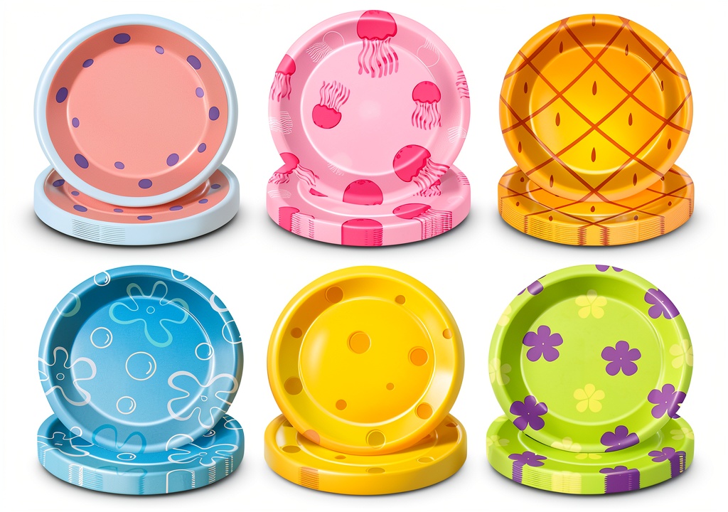 OUSHISS yellow cartoon party plates displayed on a festive table