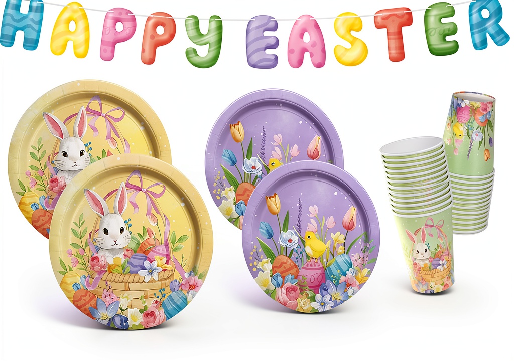 Gatherfun Easter Party Supplies bundle displayed on a festive table