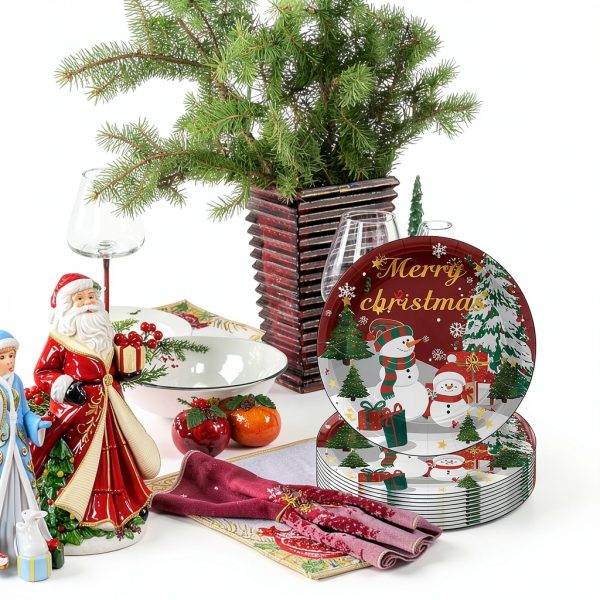 Christmas Paper Plates Snowman Design Disposable Party-1