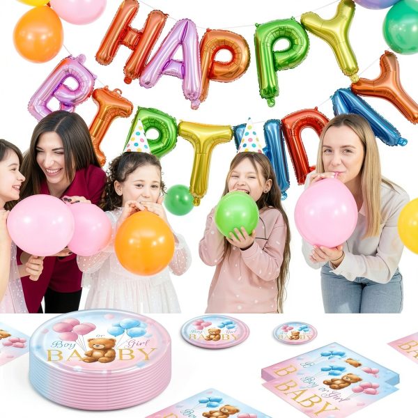 Tonyta Party Plates Napkins Baby Bear Gender Reveal Set-6