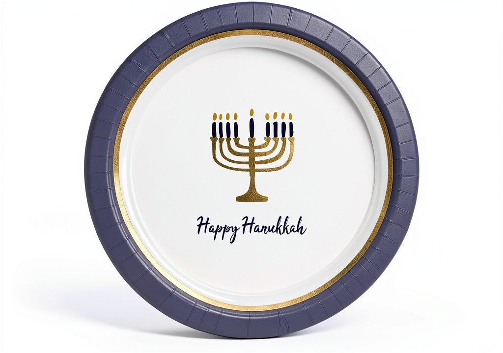 Amscan Hanukkah Lights paper plates displayed on a festive table setting