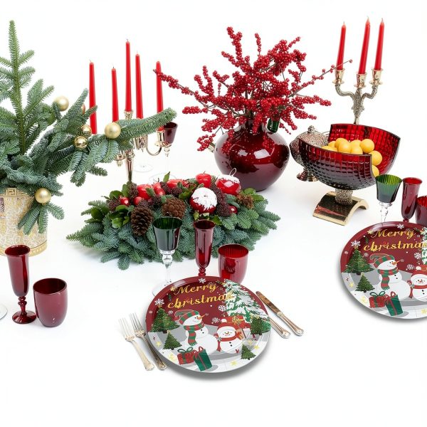 Christmas Paper Plates Snowman Design Disposable Party-6