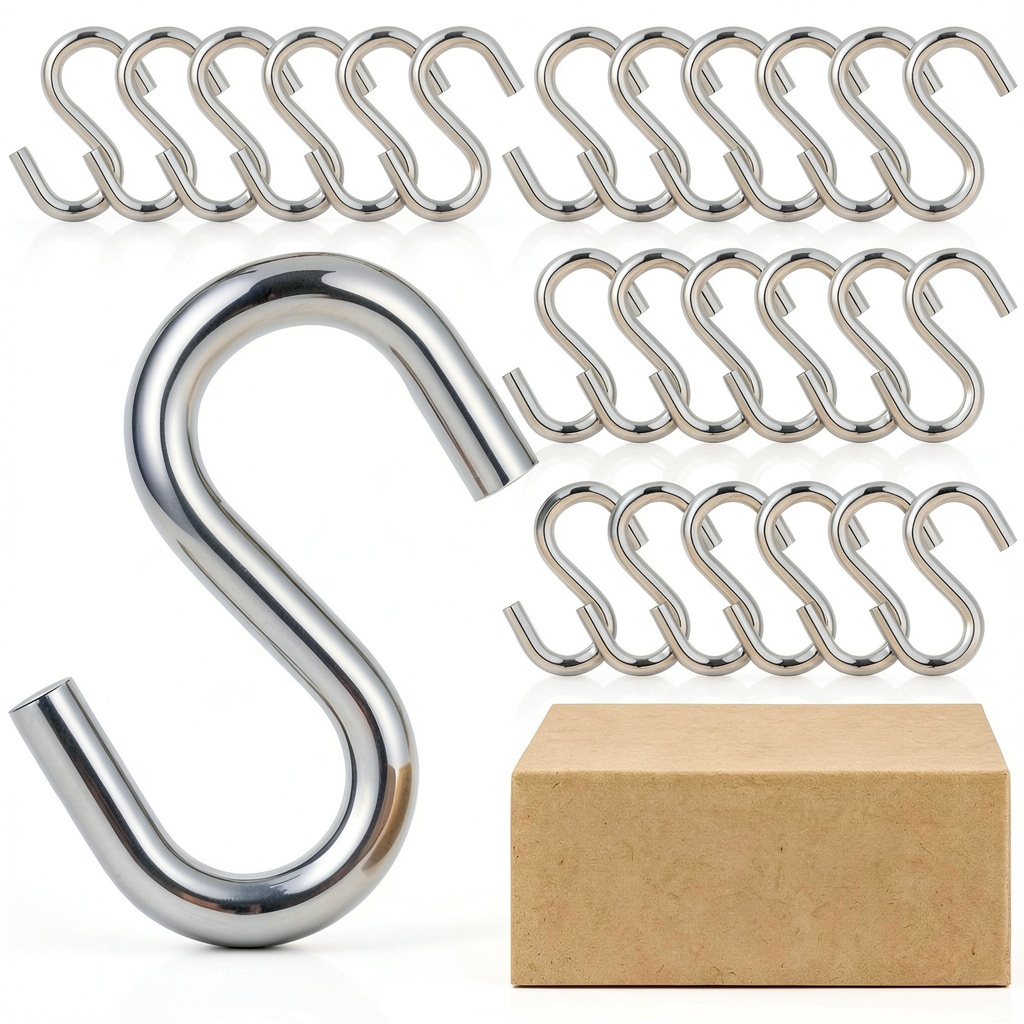 S hooks being used to hang garden tools on a pegboard