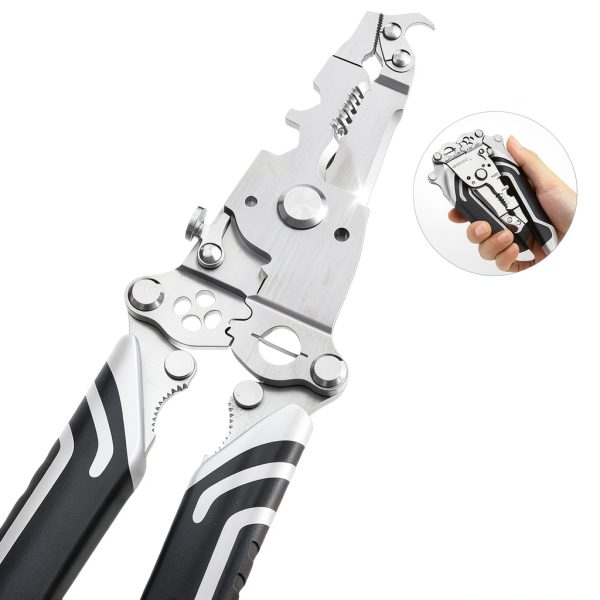 Collapsible Wire Stripping Pliers Multi Function Electrician Tool with Crimping, Cutting, and Wrench Features, Compact Foldable Design for Easy Storage-1