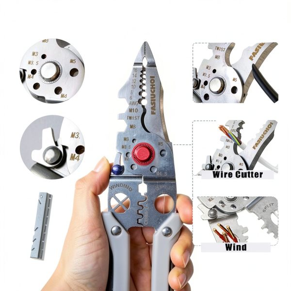Wire Stripper FASIUCHOI 9-in-1 Multi-Tool Grey Model 001-3